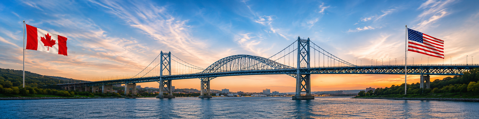 Cross-border tax services bridge banner with U.S. and Canadian flags