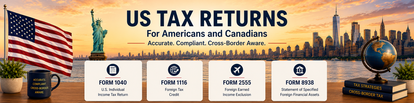 U.S. tax returns for Americans and Canadians cross-border tax filing banner